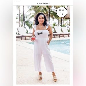 Pink lily white jumpsuit NEW